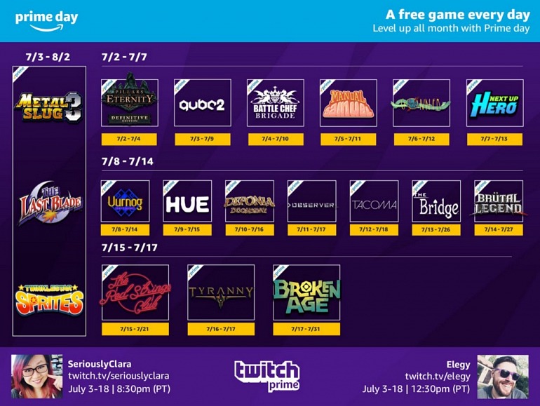 Habrá 21 juegos gratuitos en Twitch Prime a lo largo de julio Habrá 21 juegos gratuitos en Twitch Prime a lo largo de julio