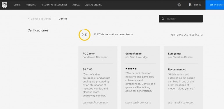 Este es el aspecto que presentan las nuevas reseñas de OpenCritic en Epic Games Store. Este es el aspecto que presentan las nuevas reseñas de OpenCritic en Epic Games Store.
