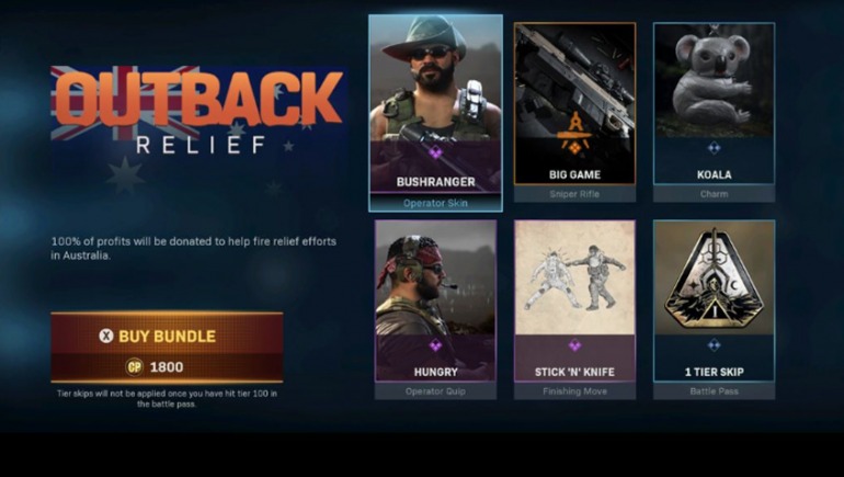 Esta imagen corresponde a un paquete cosmético que Activision vendió para recaudar fondos de ayuda a los damnificados en Australia. Esta imagen corresponde a un paquete cosmético que Activision vendió para recaudar fondos de ayuda a los damnificados en Australia.