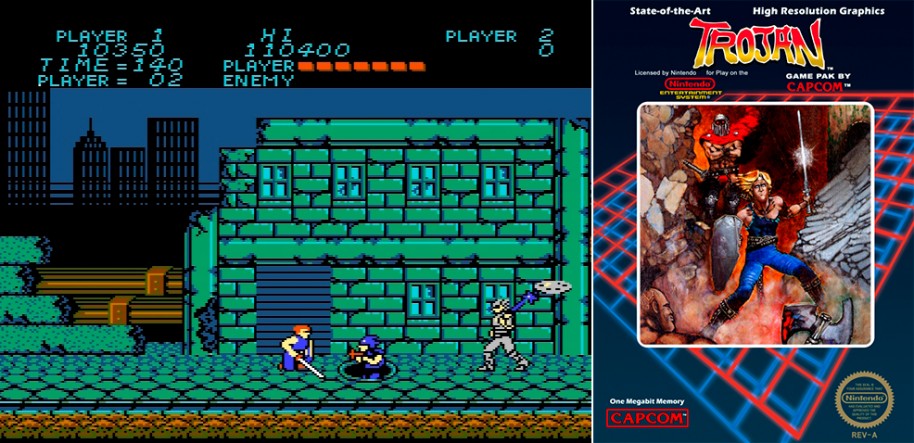 El clásico Trojan de 1986 firmado por Capcom, uno de los videojuegos estrella de los primeros años de la compañía y uno de los títulos fundamentales para entender la génesis de Rescate en el Golfo.